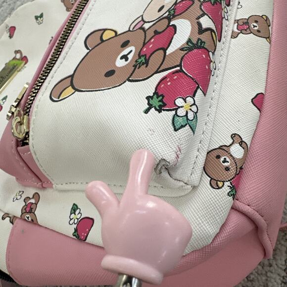 Rilakkuma Mini Backpack Teddy Bear Strawberry White Pink San-X Bioworld Small - Picture 16 of 16